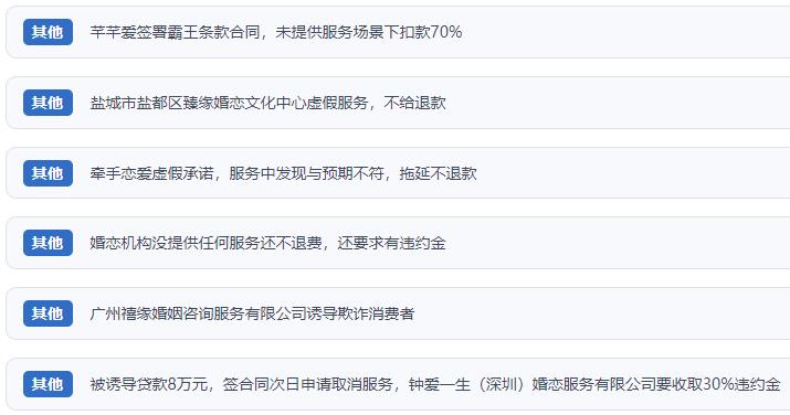 網(wǎng)友涉及婚戀平臺(tái)的相關(guān)投訴問題。（“人民投訴”用戶投訴截圖）